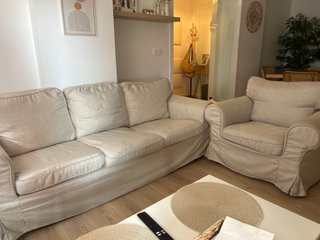 Sofá de 3 plazas y sillón tela beige