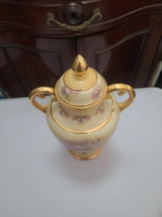 Jarrón porcelana portugués antiguo floral