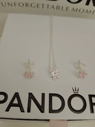 Conjunto Pandora Flor Rosa y Plata