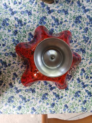 Jarrón de cristal soplado naranja y rojo