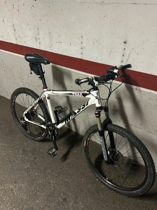 Bicicleta de montaña blanca y negra