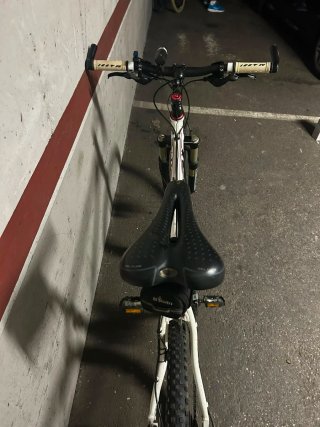 Bicicleta de montaña blanca y negra
