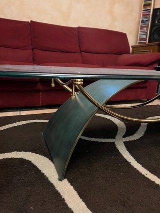 Mesa centro cristal curva verde 140x70