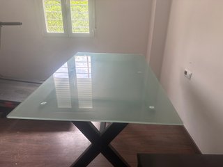 Mesa cristal y madera cocina/escritorio