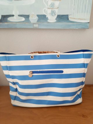 BOLSO LOLA CASADEMUNT RAYAS AZUL Y BLANCO