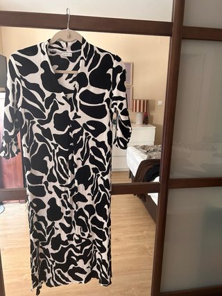 Caftán estampado blanco y negro talla única
