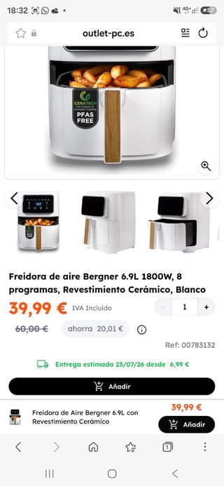 Freidora de aire nueva Ceratech PFAS FREE