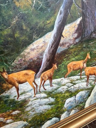 Cuadro al óleo de ciervos en bosque