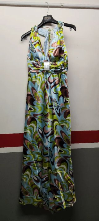 Vestido fiesta pedrería hombros talla 40
