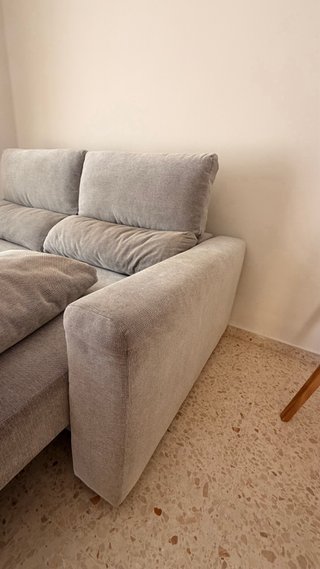 Sofá 2 plazas beige tela con chaiselongue