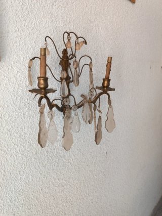 Aplique de pared antiguo bronce lágrimas cristal