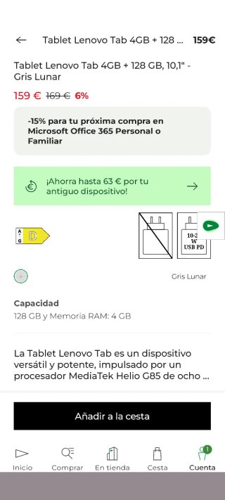 Tablet Lenovo Tab 4GB + 128GB 10,1 Gris