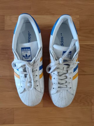 Adidas Superstar Blancas Azul y Amarillo Talla