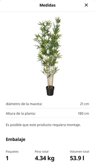 Planta Bambú Artificial con Macetero IKEA
