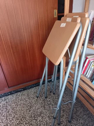 2 Taburetes Altos Plegables Beige/Plata