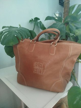 Bolso Piel Carolina Herrera CH Marrón Dorado