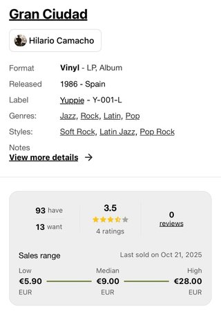 Vinilo Hilario Camacho - Gran Ciudad