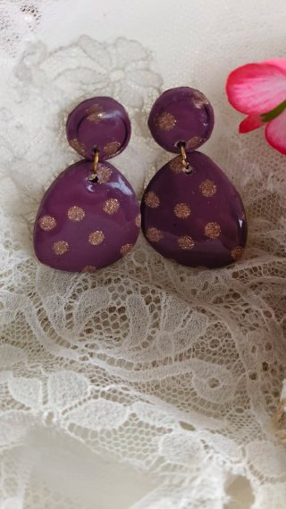 Pendientes Arcilla Polimérica Morado Dorado