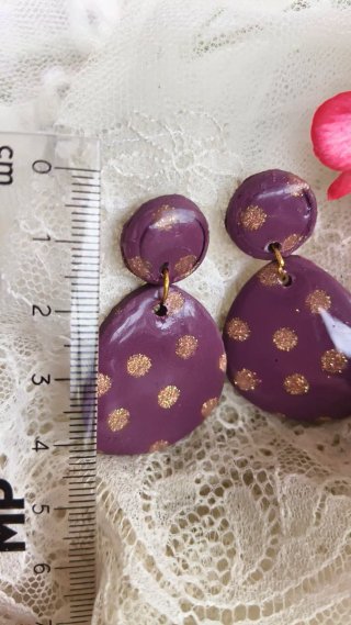 Pendientes Arcilla Polimérica Morado Dorado