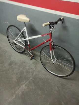 Bicicleta de paseo roja y blanca