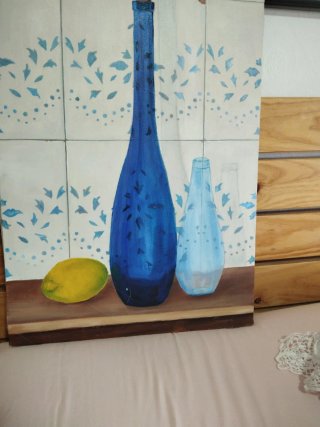 Cuadro al óleo 38x55cm Botellas y Limón