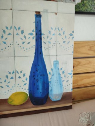 Cuadro al óleo 38x55cm Botellas y Limón