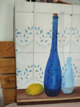Cuadro al óleo 38x55cm Botellas y Limón