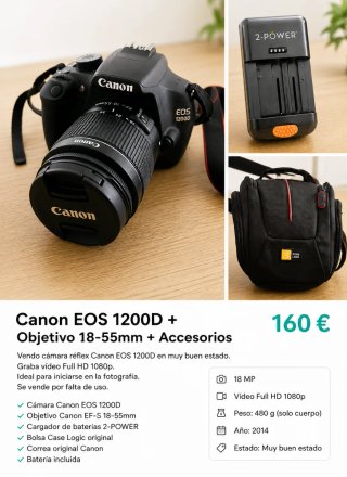 Canon EOS 1200D + Objetivo 18-55mm + Accesorios