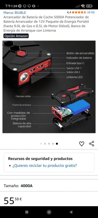 Arrancador Coche BIUBLE 5000A 12V Portátil