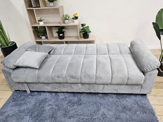 Sofá Cama Gris de 3 Plazas con Arcón