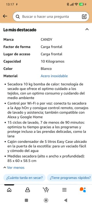 Secadora Candy Rapid 10 kg Wifi