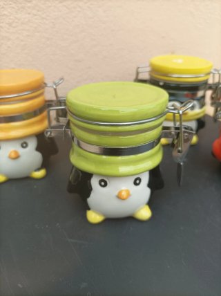 Set 4 Porta Spezie Ceramica Pinguino