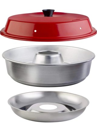 Horno de cocina camper con tapa roja