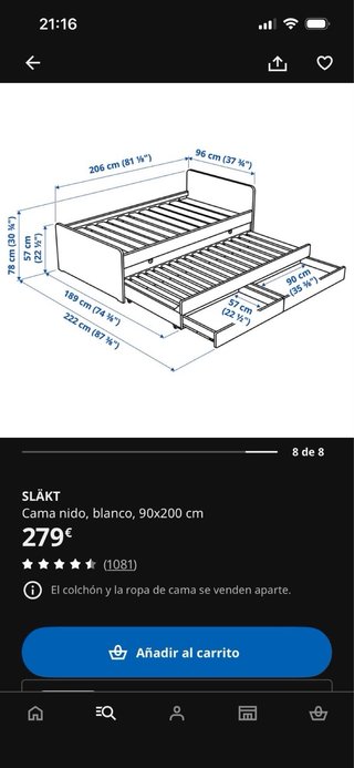 SLÄKT Cama nido blanca 90x200 cm nueva!!