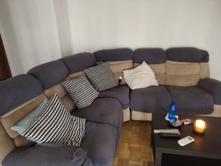 Sofá modular tela beige y gris