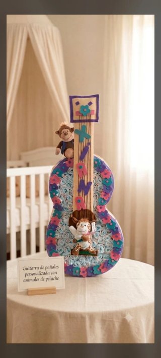 Guitarra pañales con peluches personalizada