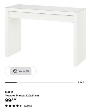 Tocador MALM blanco con superficie de cristal