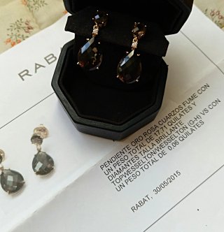 Pendientes Rabat oro,diamantes y cuarzo ahumado