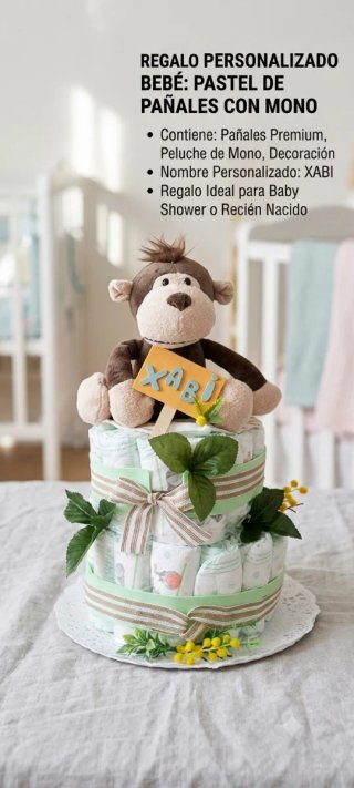 Tarta Pañales Bebé Personalizada Mono XABI