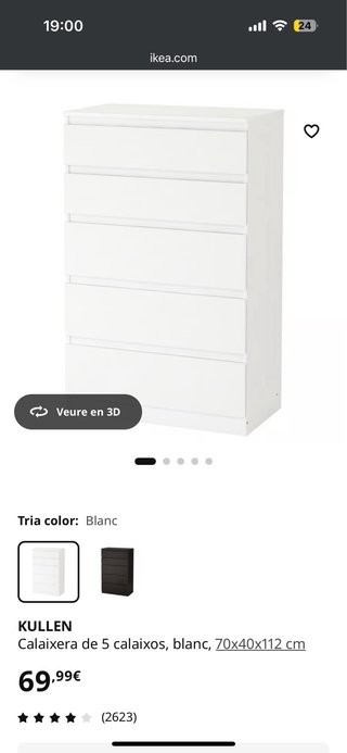 Cómoda IKEA KULLEN 5 cajones blanca