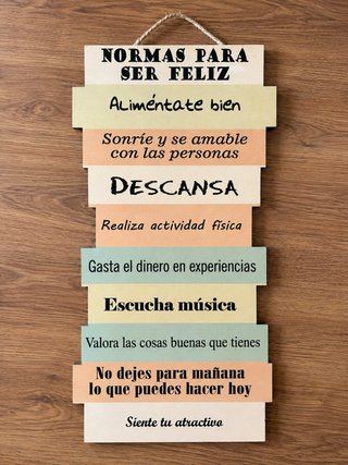Cartel decorativo “Normas para ser feliz” vintage