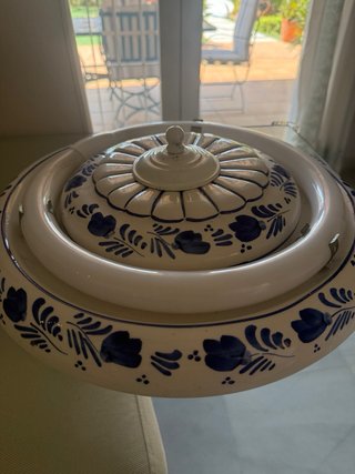 Lámpara Techo Cerámica Azul y Blanca