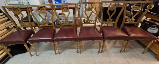 6 Sillas Antiguas Vintage Doradas y Rojas