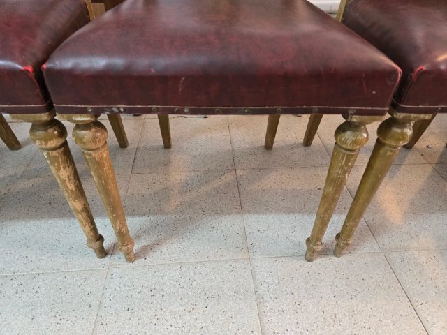 6 Sillas Antiguas Vintage Doradas y Rojas