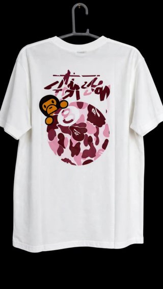 Camiseta Bape Rosa y Blanca