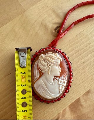 Colgante/Broche Camafeo Vintage Coral Rojo y Plata