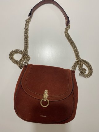 Bolso Uterqüe ante marron/ caoba y cadena dorada