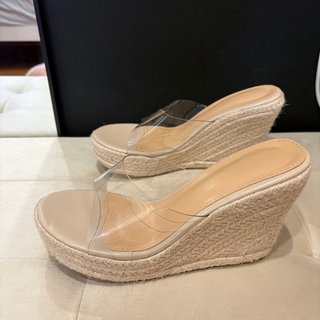 Sandalias cuña esparto transparentes