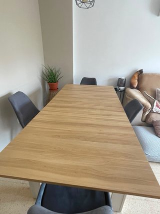 Mesa de comedor extensible madera y blanco