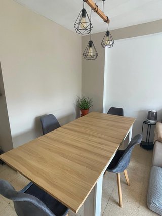 Mesa de comedor extensible madera y blanco